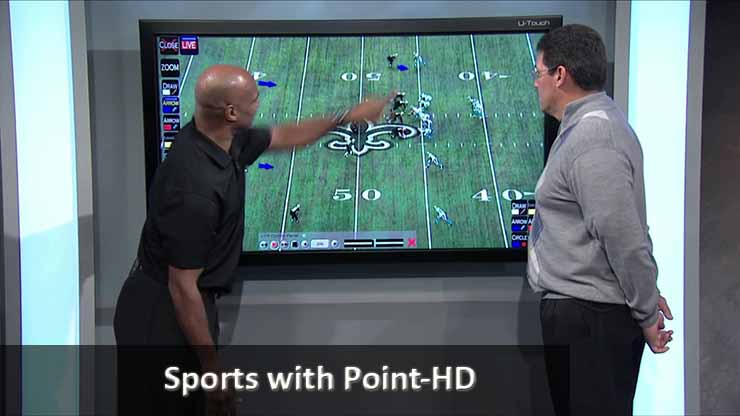Panthers Telestrator POINT-HD showing talent and coach using telestrator on studio touchscreen